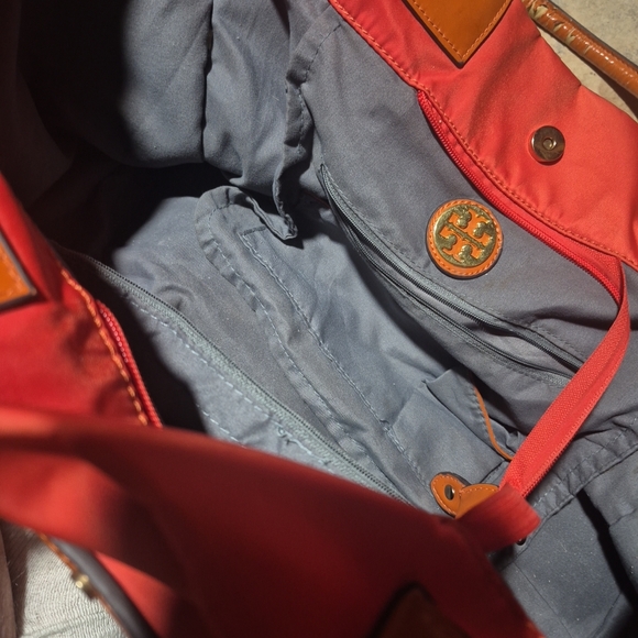 Tory Burch Tote Bag Handbag Nylon/Leather Red Brown - Picture 8 of 10